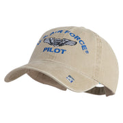 U.S. Air Force Pilot Embroidered Washed Solid Pigment Dyed Cotton Twill Brass Buckle Cap - Khaki OSFM