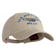 U.S. Air Force Pilot Embroidered Washed Solid Pigment Dyed Cotton Twill Brass Buckle Cap - Khaki OSFM
