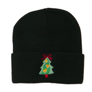 Christmas Tree Hearts Bow Embroidered Beanie