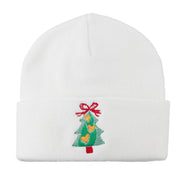 Christmas Tree Hearts Bow Embroidered Beanie