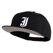 Old English White J Patched Cotton Twill Flat Bill Cap - Black OSFM