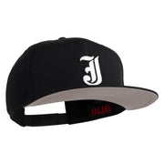 Old English White J Patched Cotton Twill Flat Bill Cap - Black OSFM