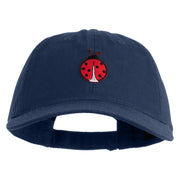 Small Ladybug Insect Embroidered Iron on Patched 6 Panel Washed Low Profile Dad Hat - Navy OSFM