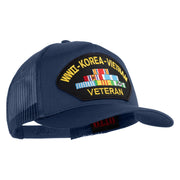 WWII-Korea-Vietnam Veteran Patch Patched Solid Cotton Twill 5 panel Mesh Back Cap - Navy OSFM