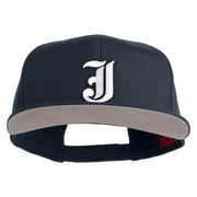 Old English White J Patched Cotton Twill Flat Bill Cap - Navy OSFM