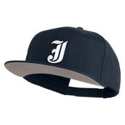 Old English White J Patched Cotton Twill Flat Bill Cap - Navy OSFM