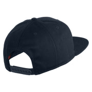 Old English White J Patched Cotton Twill Flat Bill Cap - Navy OSFM