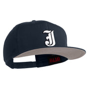 Old English White J Patched Cotton Twill Flat Bill Cap - Navy OSFM