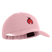 Small Ladybug Insect Embroidered Iron on Patched 6 Panel Washed Low Profile Dad Hat - Pink OSFM