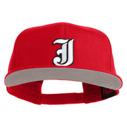 Old English White J Patched Cotton Twill Flat Bill Cap - Red OSFM