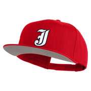 Old English White J Patched Cotton Twill Flat Bill Cap - Red OSFM