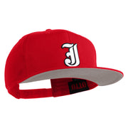 Old English White J Patched Cotton Twill Flat Bill Cap - Red OSFM