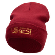 Yikes Embroidered 12 Inch Long Knitted Beanie - Maroon OSFM