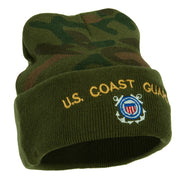 US Coast Guard Logo Embroidered Camo Knit Long Cuff Beanie