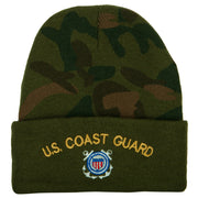 US Coast Guard Logo Embroidered Camo Knit Long Cuff Beanie