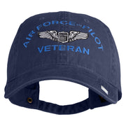 U.S. Air Force Pilot Veteran Embroidered Washed Solid Pigment Dyed Cotton Twill Brass Buckle Cap - Navy OSFM