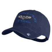 U.S. Air Force Pilot Veteran Embroidered Washed Solid Pigment Dyed Cotton Twill Brass Buckle Cap - Navy OSFM