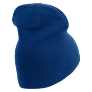 Licensed Made in USA Golden Dolphin US Submarine Veteran Symbol Embroidered 8 Inch Solid Knit Short Beanie - Royal-Blue OSFM