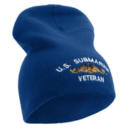 Licensed Made in USA Golden Dolphin US Submarine Veteran Symbol Embroidered 8 Inch Solid Knit Short Beanie - Royal-Blue OSFM