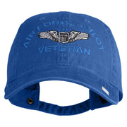 U.S. Air Force Pilot Veteran Embroidered Washed Solid Pigment Dyed Cotton Twill Brass Buckle Cap - Royal OSFM