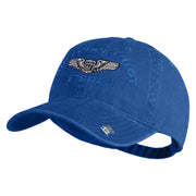 U.S. Air Force Pilot Veteran Embroidered Washed Solid Pigment Dyed Cotton Twill Brass Buckle Cap - Royal OSFM