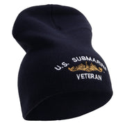 Made in USA Golden Dolphin US Submarine Veteran Symbol Embroidered 8 Inch Solid Knit Short Beanie
