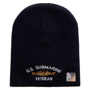 Made in USA Golden Dolphin US Submarine Veteran Symbol Embroidered 8 Inch Solid Knit Short Beanie