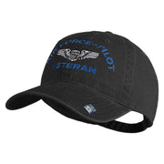 U.S. Air Force Pilot Veteran Embroidered Washed Solid Pigment Dyed Cotton Twill Brass Buckle Cap - Black OSFM