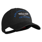 U.S. Air Force Pilot Veteran Embroidered Washed Solid Pigment Dyed Cotton Twill Brass Buckle Cap - Black OSFM