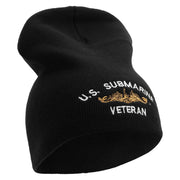 Made in USA Golden Dolphin US Submarine Veteran Symbol Embroidered 8 Inch Solid Knit Short Beanie