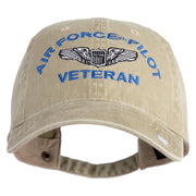 U.S. Air Force Pilot Veteran Embroidered Washed Solid Pigment Dyed Cotton Twill Brass Buckle Cap - Khaki OSFM