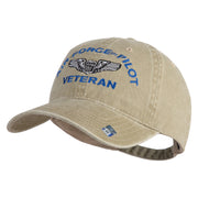 U.S. Air Force Pilot Veteran Embroidered Washed Solid Pigment Dyed Cotton Twill Brass Buckle Cap - Khaki OSFM