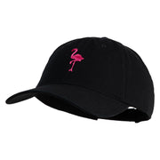 Small Flamingo Bird Embroidered Iron On Patched 6 Panel Washed Low Profile Dad Hat - Black OSFM