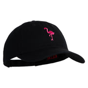 Small Flamingo Bird Embroidered Iron On Patched 6 Panel Washed Low Profile Dad Hat - Black OSFM