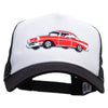 Cars-Red 57 Cherry Embroidered 5 Panel High Profile Poly Cotton Twill Mesh Trucker Cap - White-Black OSFM