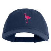 Small Flamingo Bird Embroidered Iron On Patched 6 Panel Washed Low Profile Dad Hat - Navy OSFM