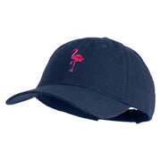 Small Flamingo Bird Embroidered Iron On Patched 6 Panel Washed Low Profile Dad Hat - Navy OSFM