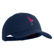 Small Flamingo Bird Embroidered Iron On Patched 6 Panel Washed Low Profile Dad Hat - Navy OSFM