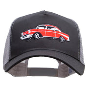 Cars-Red 57 Cherry Embroidered 5 Panel High Profile Poly Cotton Twill Mesh Trucker Cap - Charcoal-Grey OSFM