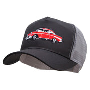 Cars-Red 57 Cherry Embroidered 5 Panel High Profile Poly Cotton Twill Mesh Trucker Cap - Charcoal-Grey OSFM