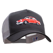 Cars-Red 57 Cherry Embroidered 5 Panel High Profile Poly Cotton Twill Mesh Trucker Cap - Charcoal-Grey OSFM