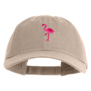 Small Flamingo Bird Embroidered Iron On Patched 6 Panel Washed Low Profile Dad Hat - Khaki OSFM