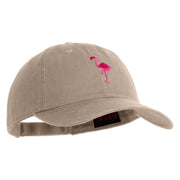 Small Flamingo Bird Embroidered Iron On Patched 6 Panel Washed Low Profile Dad Hat - Khaki OSFM