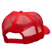 Cars-Red 57 Cherry Embroidered 5 Panel High Profile Poly Cotton Twill Mesh Trucker Cap - White-Red OSFM