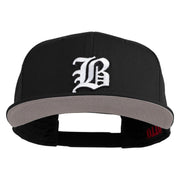 Old English White B Patched Cotton Twill Flat Bill Cap - Black OSFM