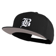 Old English White B Patched Cotton Twill Flat Bill Cap - Black OSFM