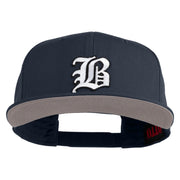 Old English White B Patched Cotton Twill Flat Bill Cap - Navy OSFM