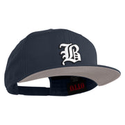 Old English White B Patched Cotton Twill Flat Bill Cap - Navy OSFM
