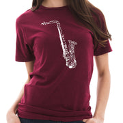 Music Notes Saxophone Unisex Ring Spun Cotton Vintage Short Sleeve Crewneck Tee Shirt