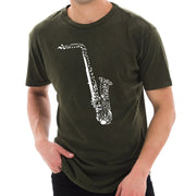 Music Notes Saxophone Unisex Ring Spun Cotton Vintage Short Sleeve Crewneck Tee Shirt